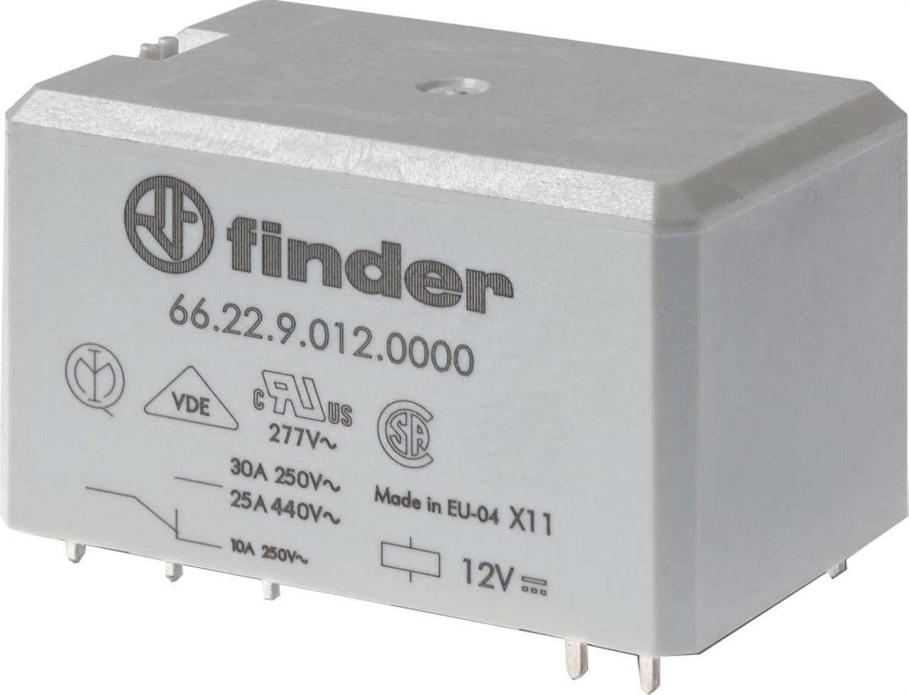 FINDER - Relé de potencia para circuito impreso SERIE 66, 2 contactos conmutados, 30A, AgCdO, 24V DC