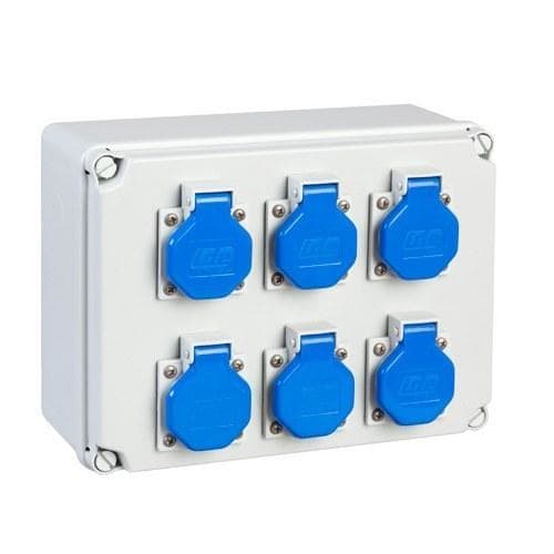 IDE - Caja estanca light 6 bases Schuko 2 polos + toma tierra 16A