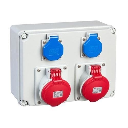 IDE - Caja estanca light 2 bases empotrar IP44 3 polos + neutro + toma tierra 16A