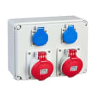 IDE - Caja estanca light 2 bases empotrar IP44 3 polos + neutro + toma tierra 16A