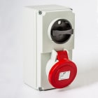 IDE - Base mural IP44 3 polos + neutro + toma tierra 380V 16A 6h de color rojo