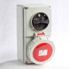 IDE - Base mural IP67 3 polos + tierra 380V 16A 6h de color rojo