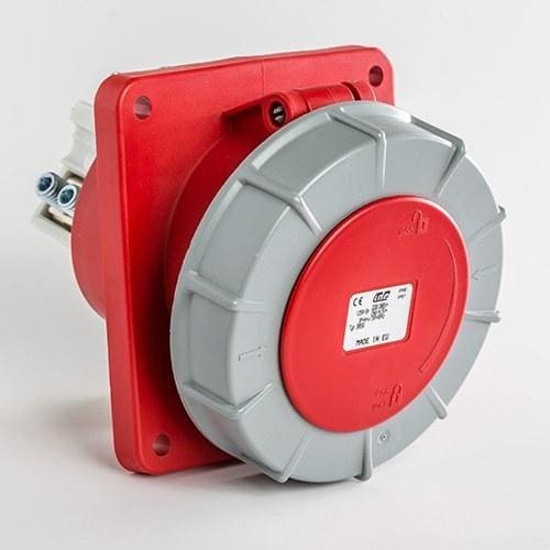IDE - Base empotrar inclinada IP67 3 polos + neutro + toma tierra 380V 125A en rojo