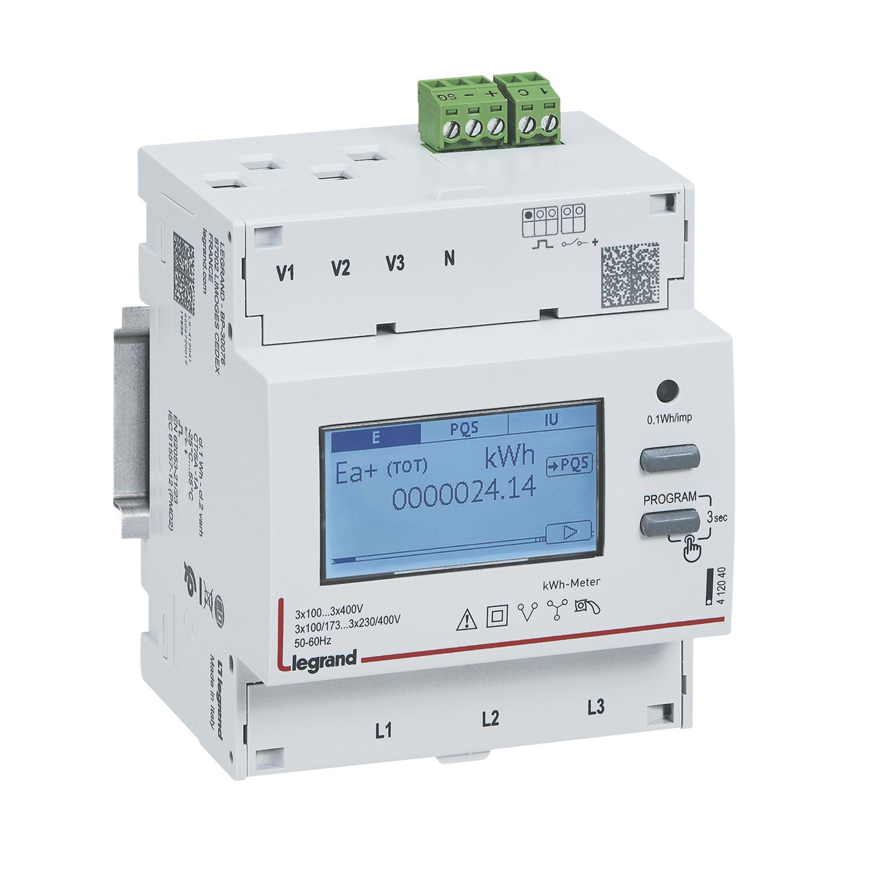 LEGRAND - Contador de energía trifásico EMDX³ - No MID- conexión TI 5A - 4 módulos