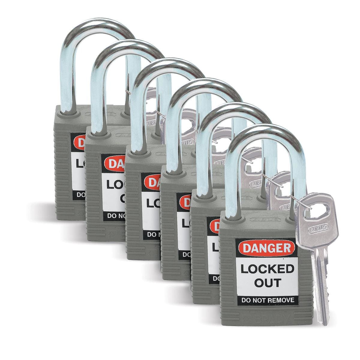 BRADY - SFTY PADLOCK STEEL 38MM SHA GREY 6/PAC SAFETY PADL