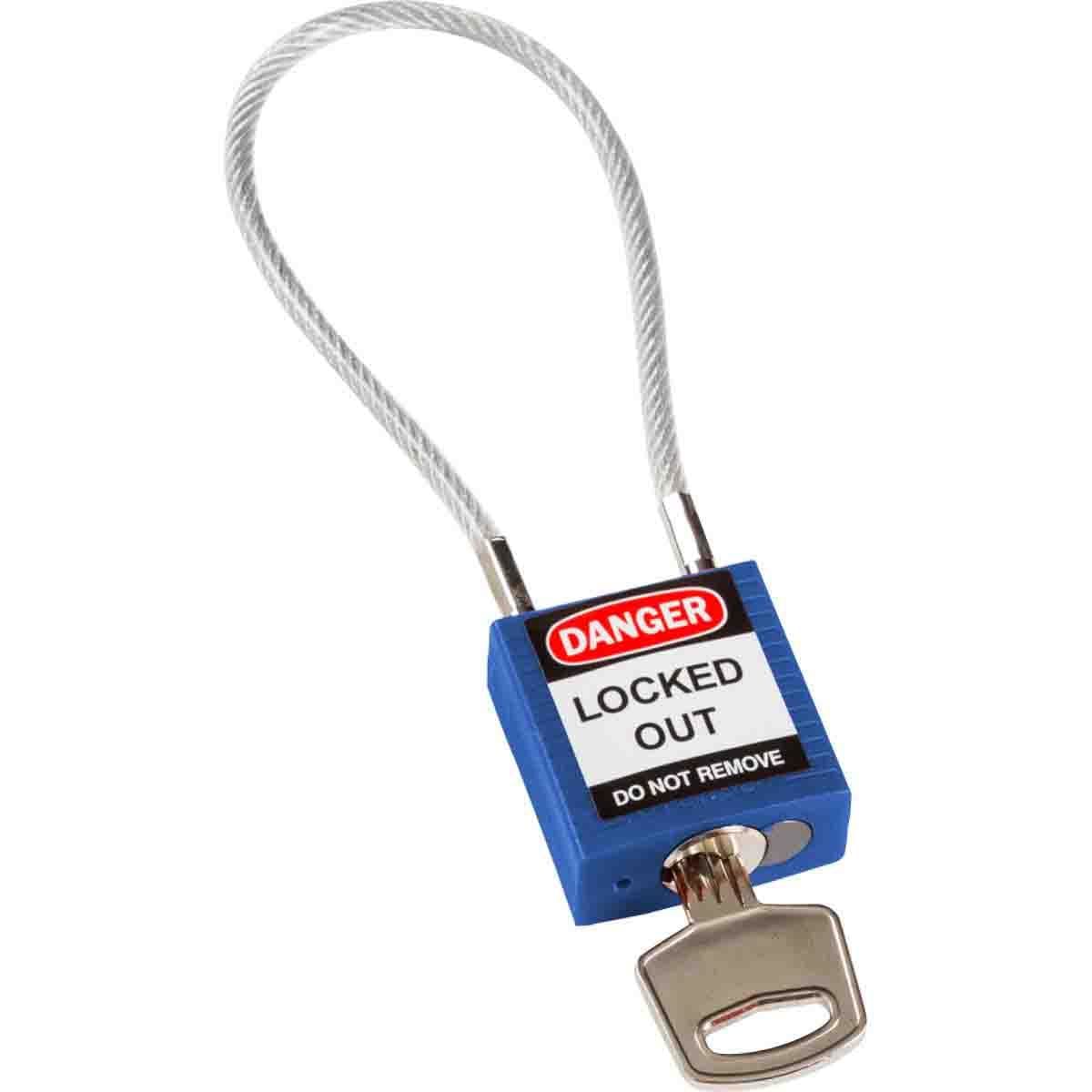 BRADY - COMPACT CABLE PADLOCK BLUE 20CM KD SAFETY PADLOCKS - COMPACT CABLE