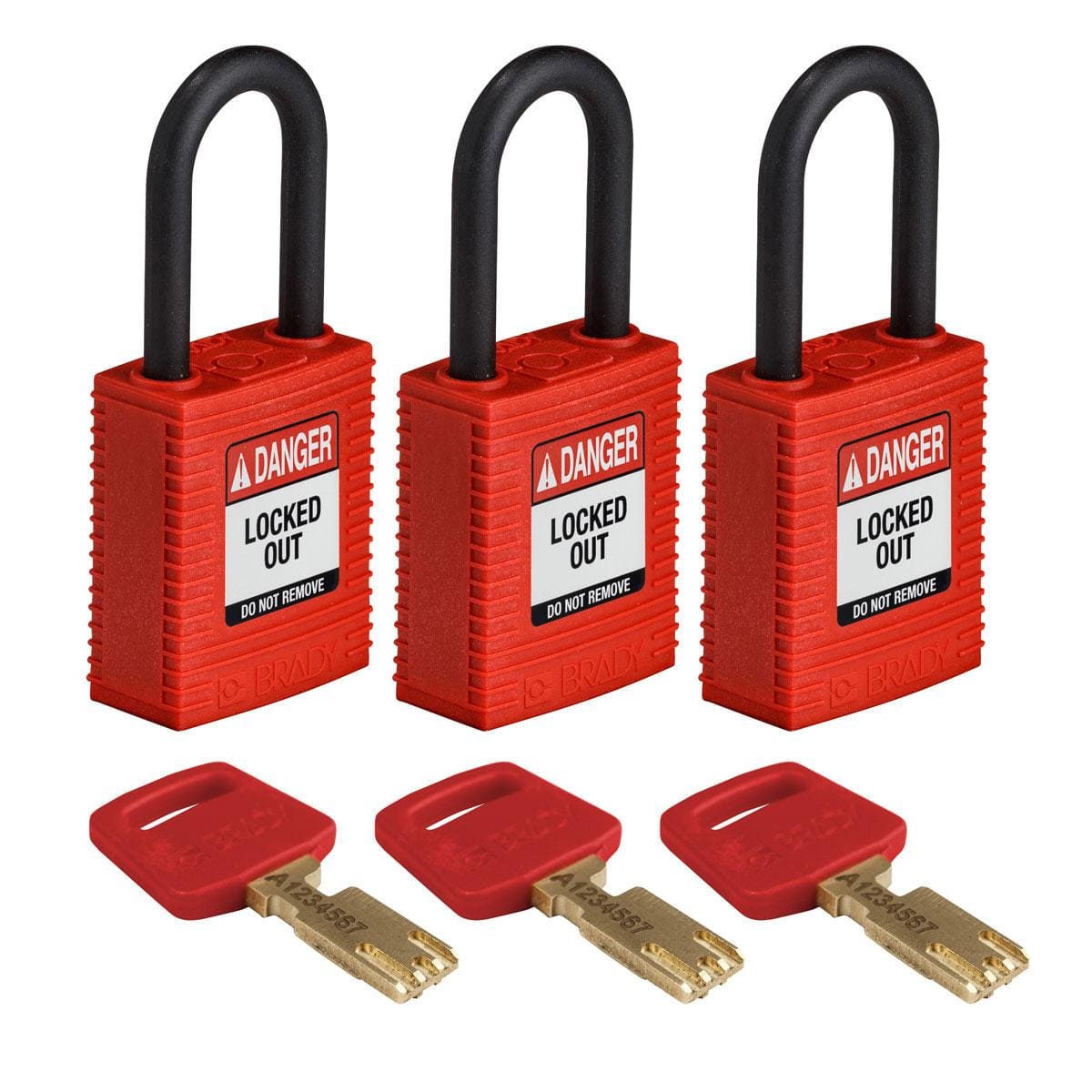 BRADY - NYL-RED-38PL-KA3PK SAFEKEY PADLOCKS - NYLON