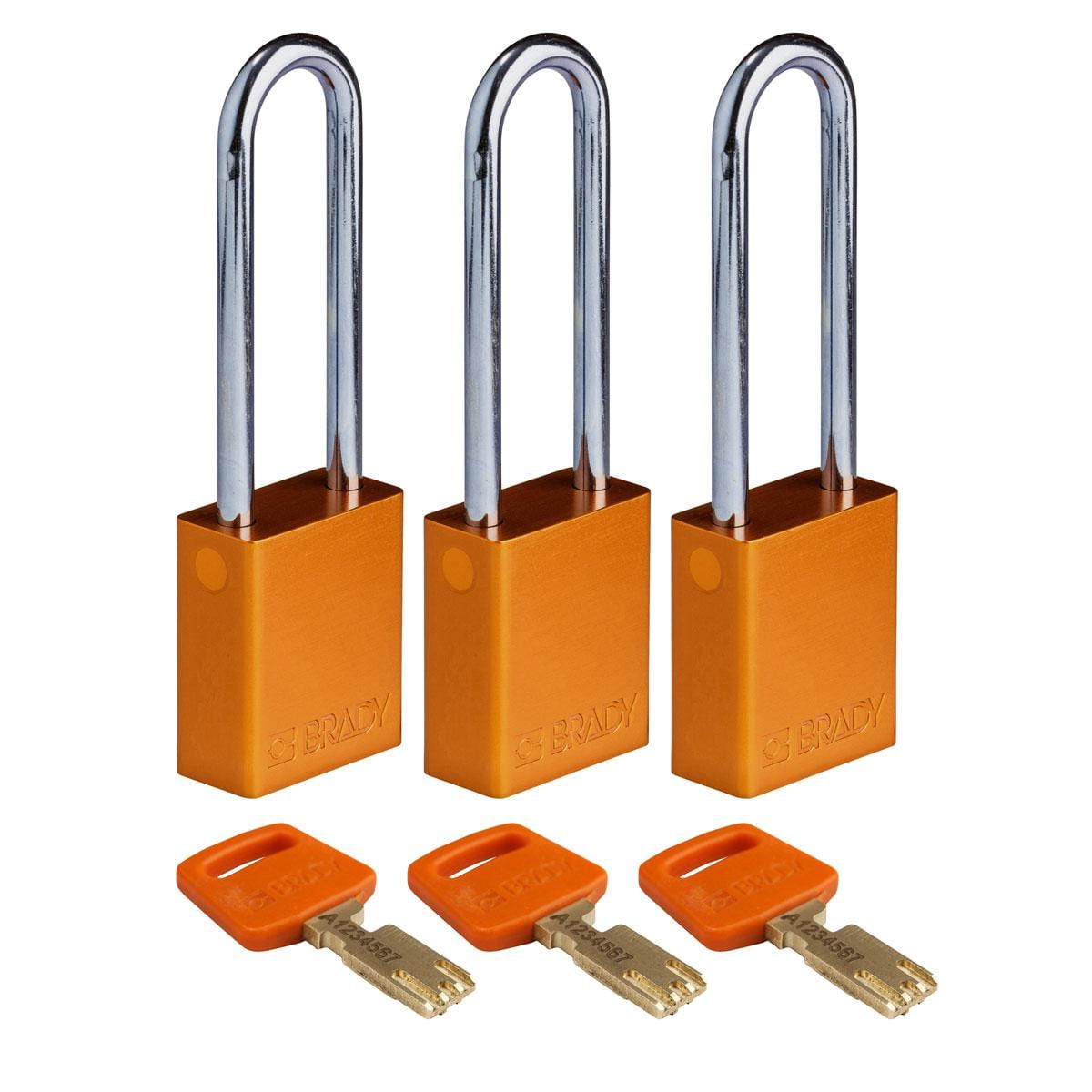 BRADY - ALU-ORG-76ST-KA3PK SAFEKEY PADLOCKS - ALUMINIUM