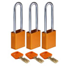 BRADY - ALU-ORG-76ST-KA3PK SAFEKEY PADLOCKS - ALUMINIUM