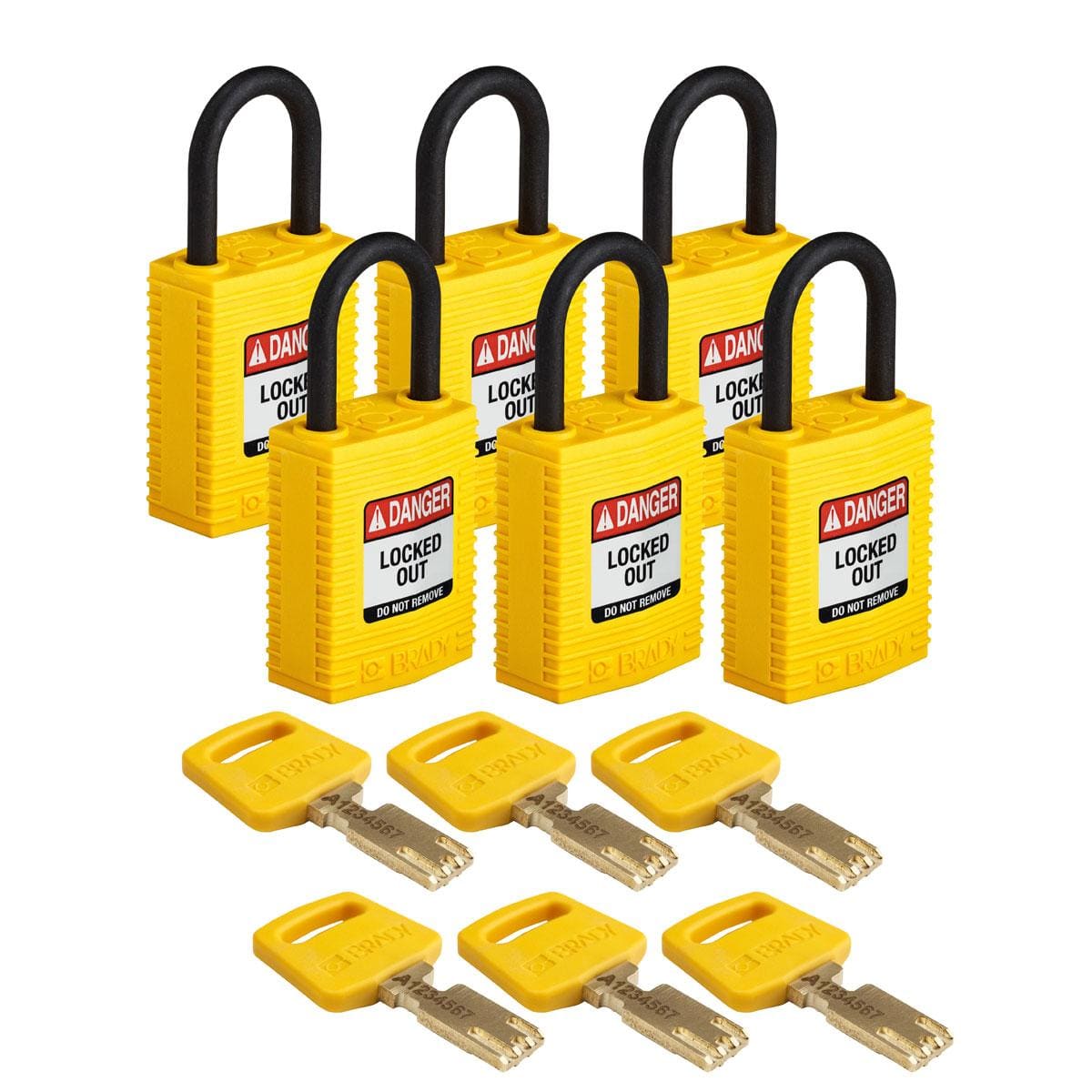 BRADY - CPT-YLW-25PL-KD6PK SAFEKEY PADLOCKS - COMPACT