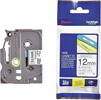 BROTHER - CINTA LAMINADA 12MM 8M NEGRO / BLANCO