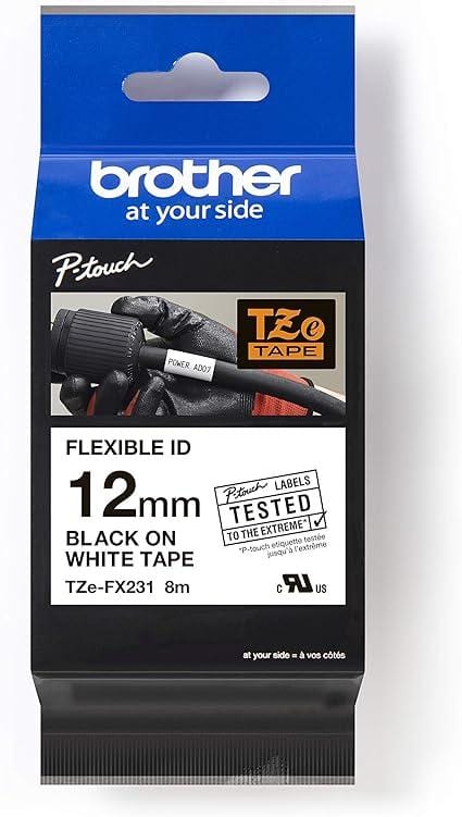 BROTHER - CINTA FLEXIBLE 12MM 8M NEGRO / BLANCO