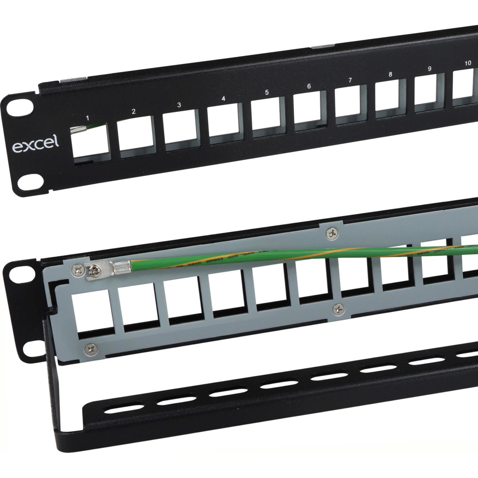EXCEL - EXCEL 10" 12-PORT KEYSTONE PATCH PANEL-BLACK