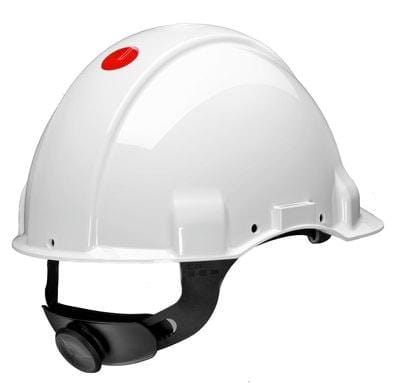 3M MERCADOS ELECTRICOS - 3M™ Casco, Uvicator, con arnés de ruleta, sin ventilación, dieléctrico de 1000 V, con banda antisudor de cuero, blanco, G3001MUV1000V-VI