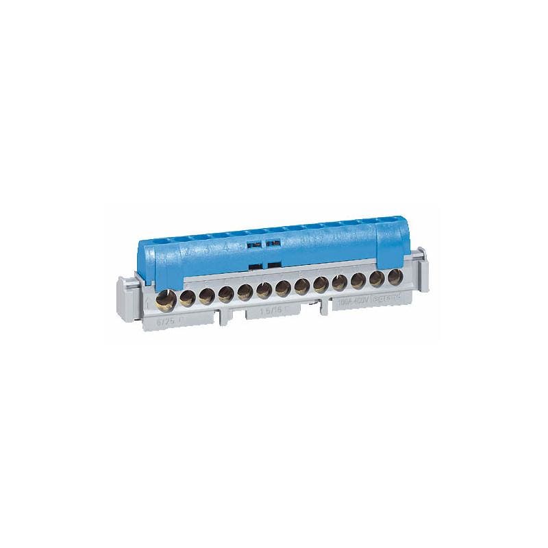 LEGRAND - Borna de repartición IP 2X - neutro - 1 conexión de 6 a 25mm² - Azul - Longitud 176mm