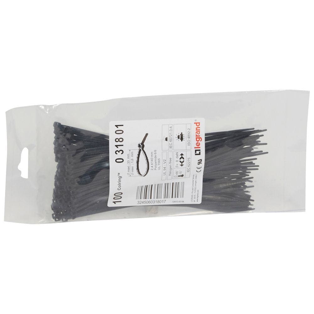 LEGRAND - Brida Colring. Ancho 2,4mm. Longitud 140mm. En bolsa de 100 unidades. Negra