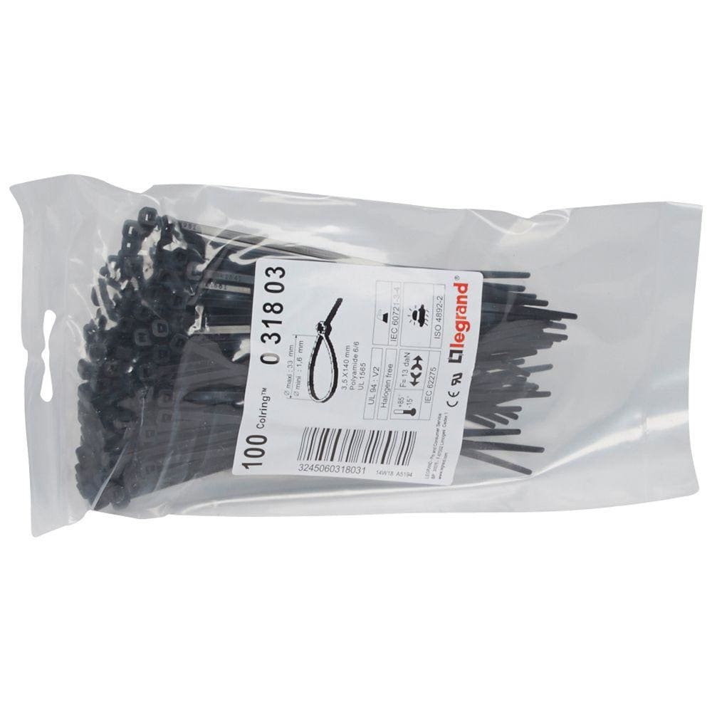 LEGRAND - Brida Colring. Ancho 3,5mm. Longitud 140mm. En bolsa de 100 unidades. Negra