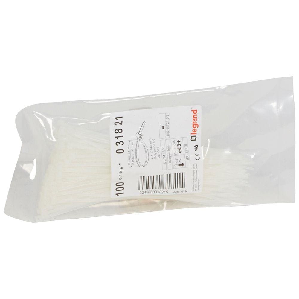 LEGRAND - Brida Colring. Ancho 2,4mm. Longitud 140mm. En bolsa de 100 unidades. Transparente
