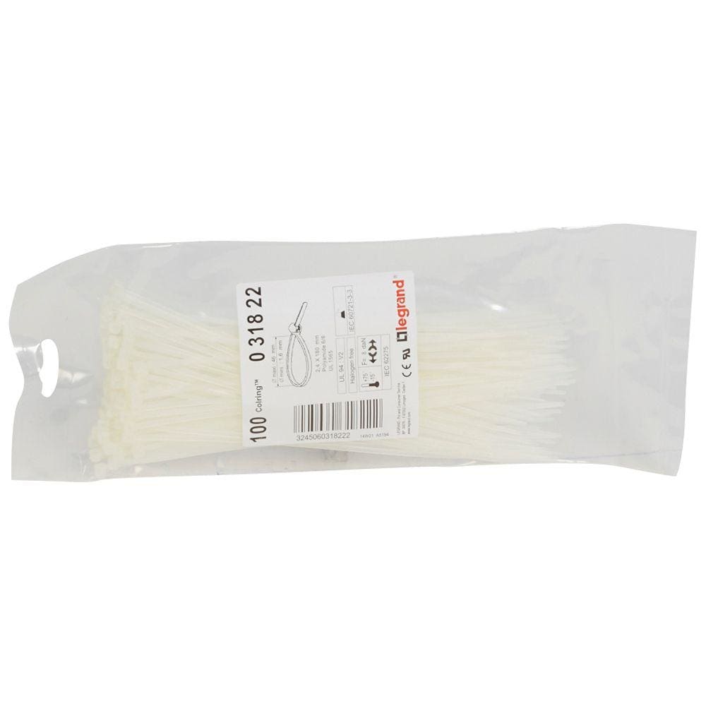 LEGRAND - Brida Colring. Ancho 2,4mm. Longitud 180mm. En bolsa de 100 unidades. Transparente