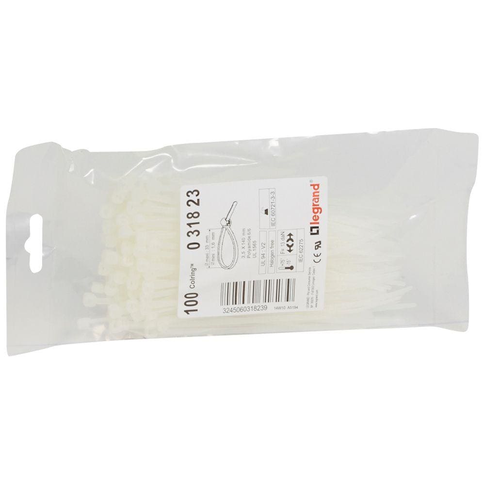 LEGRAND - Brida Colring. Ancho 3,5mm. Longitud 140mm. En bolsa de 100 unidades. Transparente