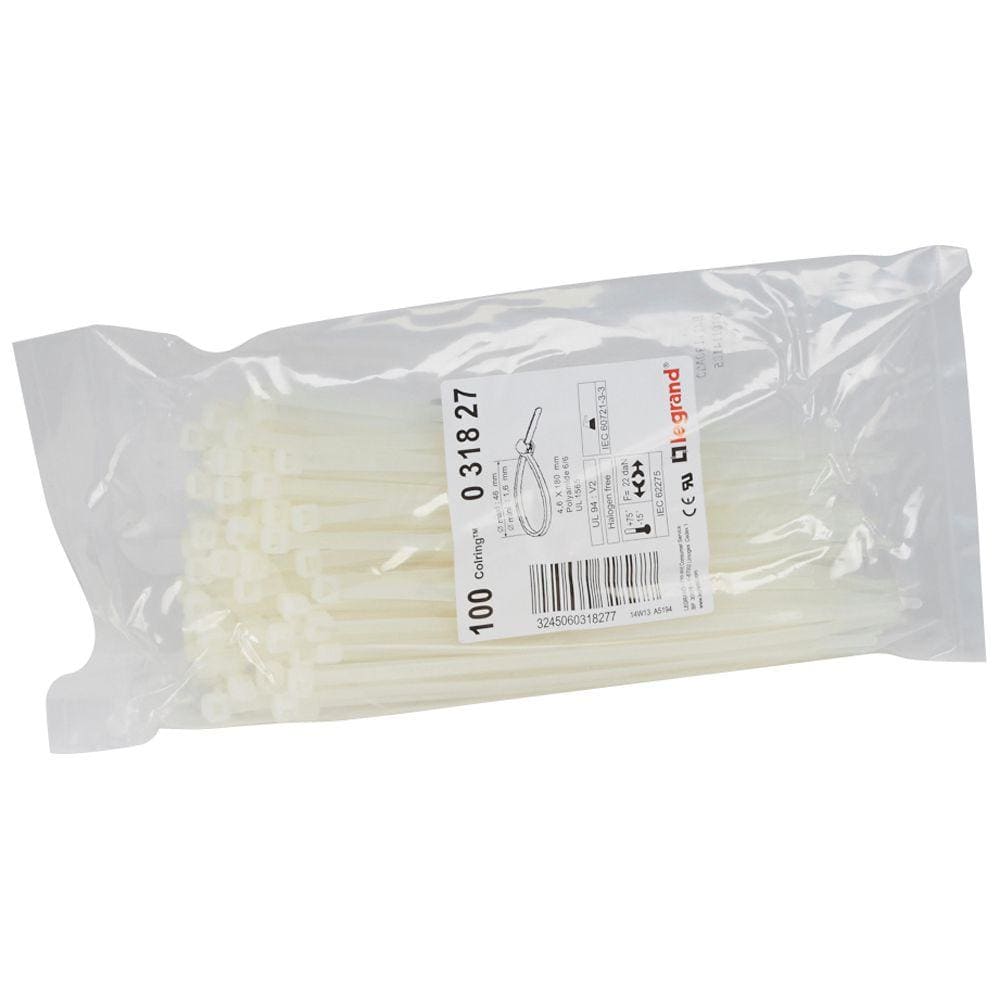 LEGRAND - Brida Colring. Ancho 4,6mm. Longitud 180mm. En bolsa de 100 unidades. Transparente