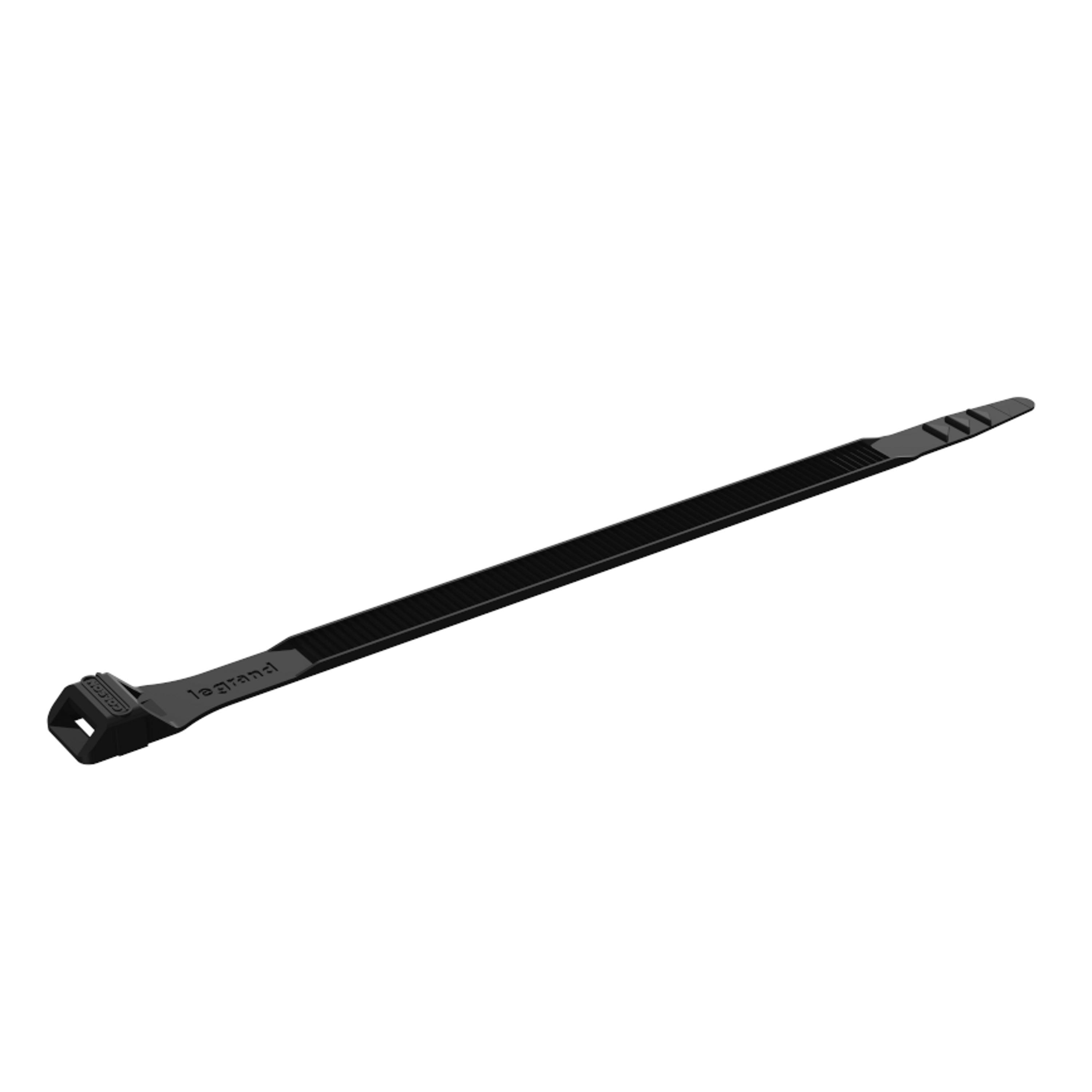 LEGRAND - Brida Colson. Ancho 9mm. Longitud 185mm. Con protección U.V., resiste altas temperaturas. Estriado exterior. Negra