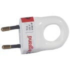 LEGRAND - Clavija 2P 10A con anillo tirador. Salida de cable recta y/o lateral - Espigas protegidas Ø4mm. Blanco