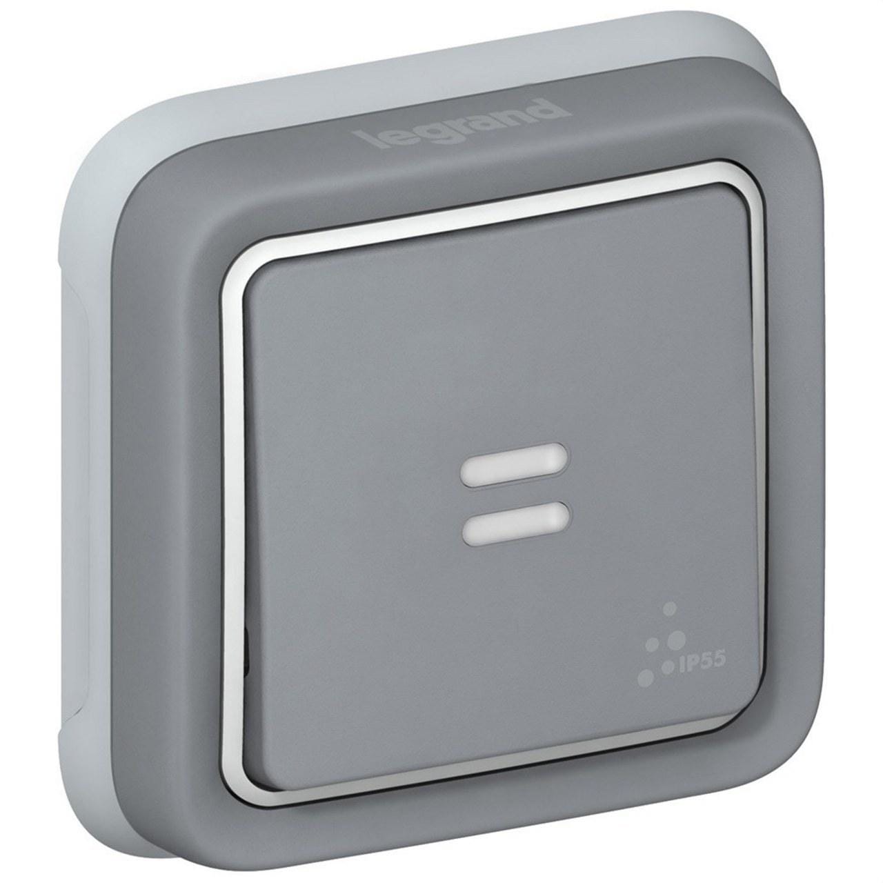 LEGRAND - Pulsador NA+NC Plexo completo empotrado gris - 10 A