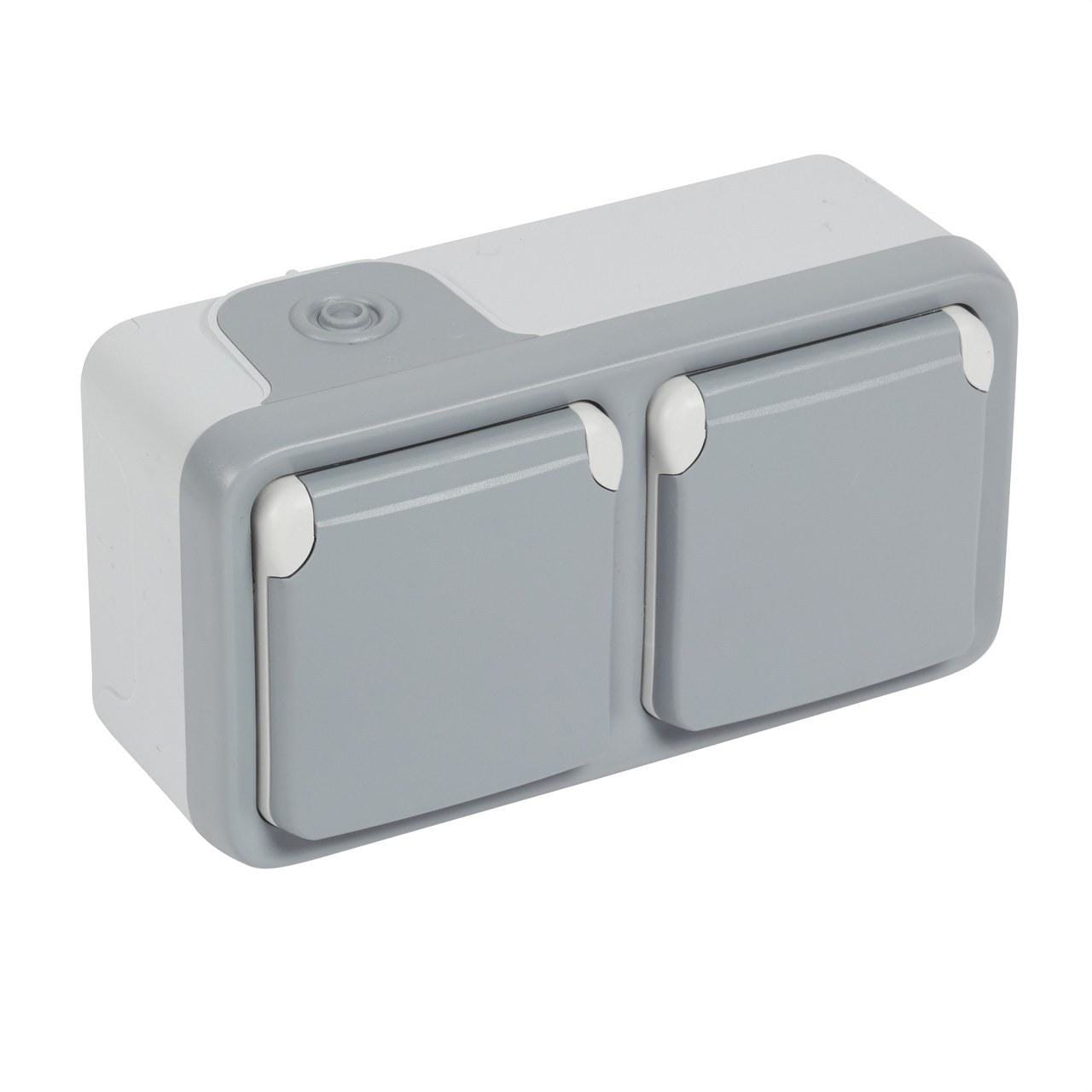 LEGRAND - Base de corriente Plexo IP 55 - 16A - 2x2P+T - instalación en superficie horizontal - gris