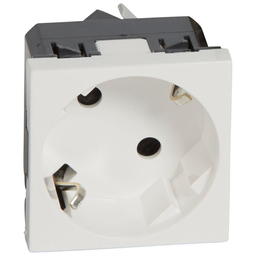 LEGRAND - Base de corriente Mosaic - 2P+T - 2 módulos - Embornamiento automático - En ángulo 45º- Blanco