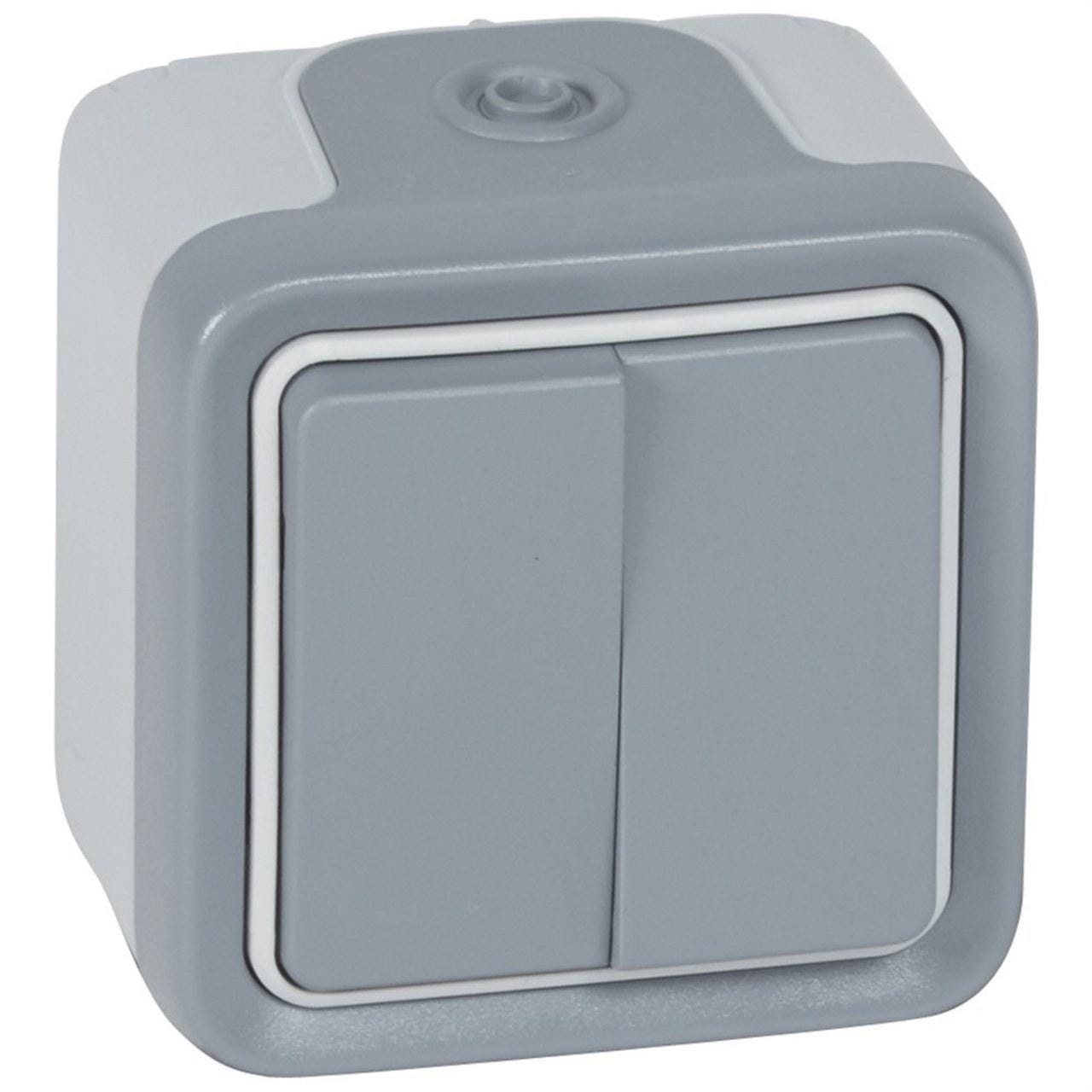 LEGRAND - Conmutador doble Plexo monobloc de superficie gris - 10AX