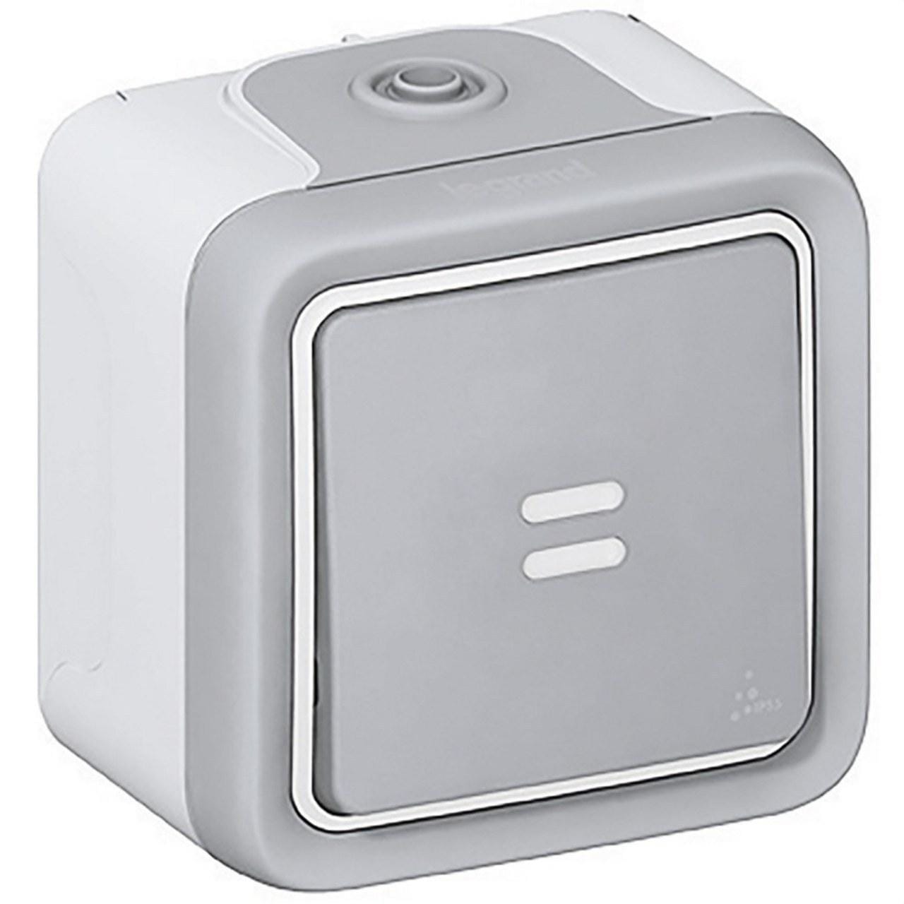 LEGRAND - Pulsador NA luminoso Plexo monobloc de superficie gris - 10 A