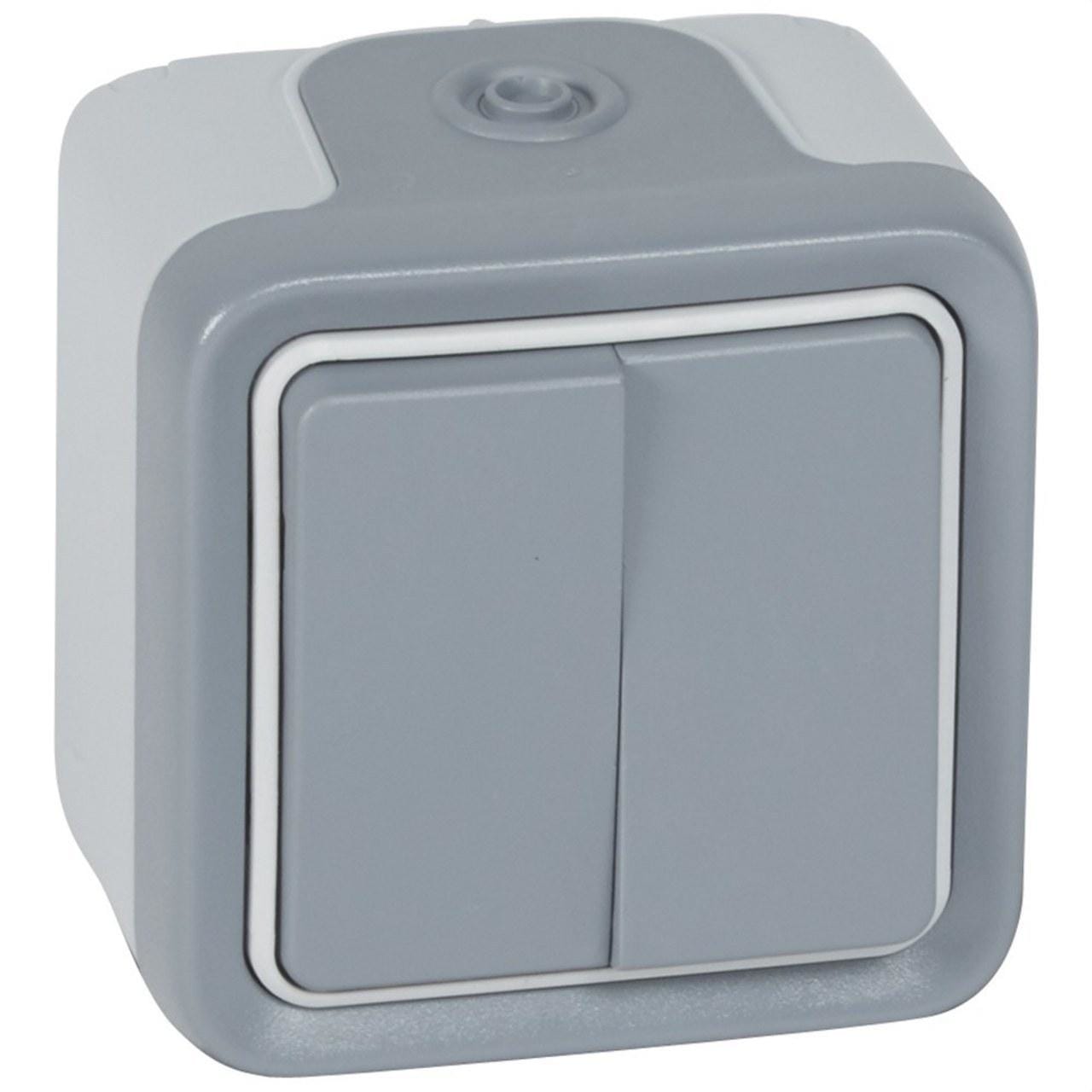 LEGRAND - Doble pulsador Plexo monobloc de superficie gris - 10 A