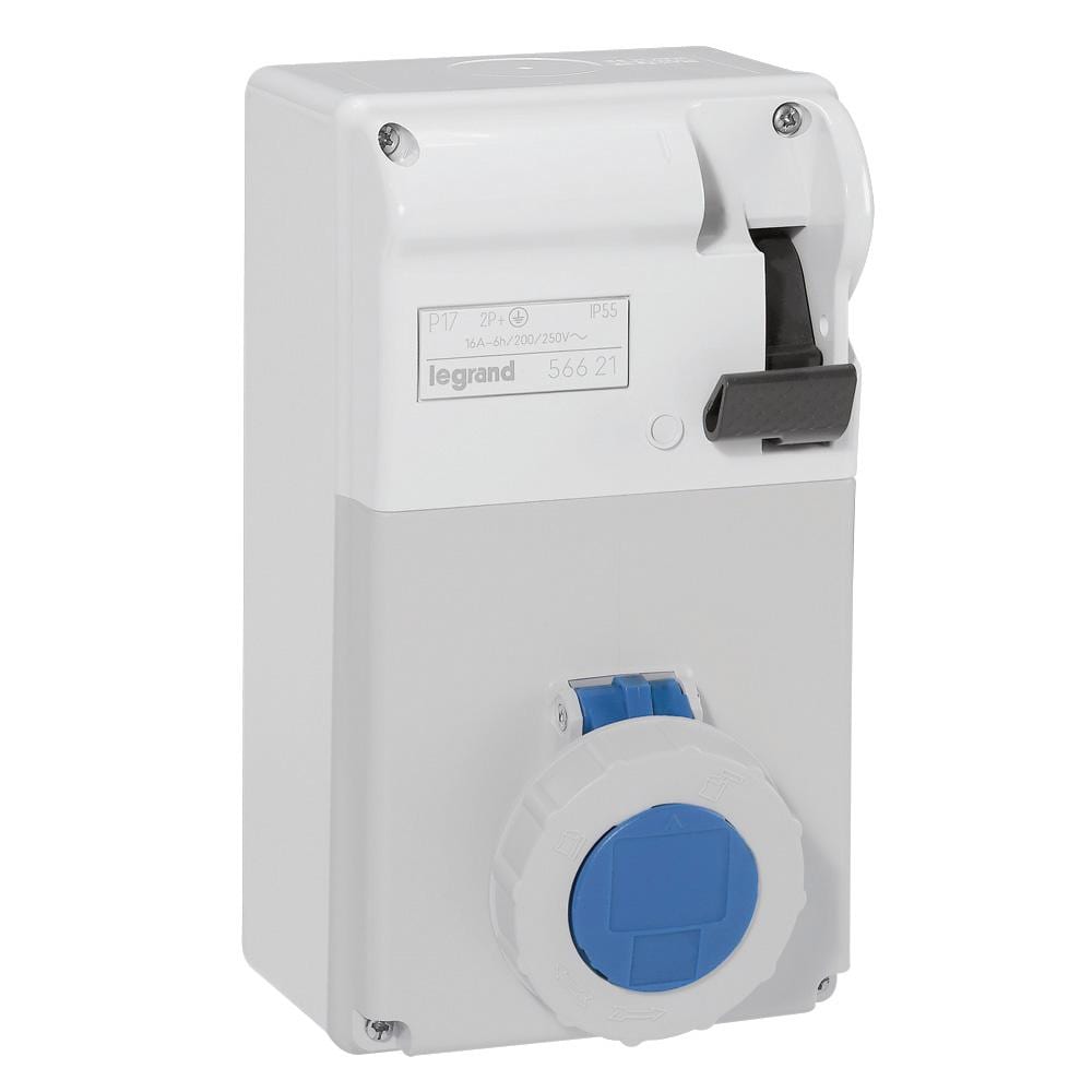 LEGRAND - Base con enclavamiento mecánico P17. 2P+T, 16A, 200/250V~, IP55. Sin rail DIN