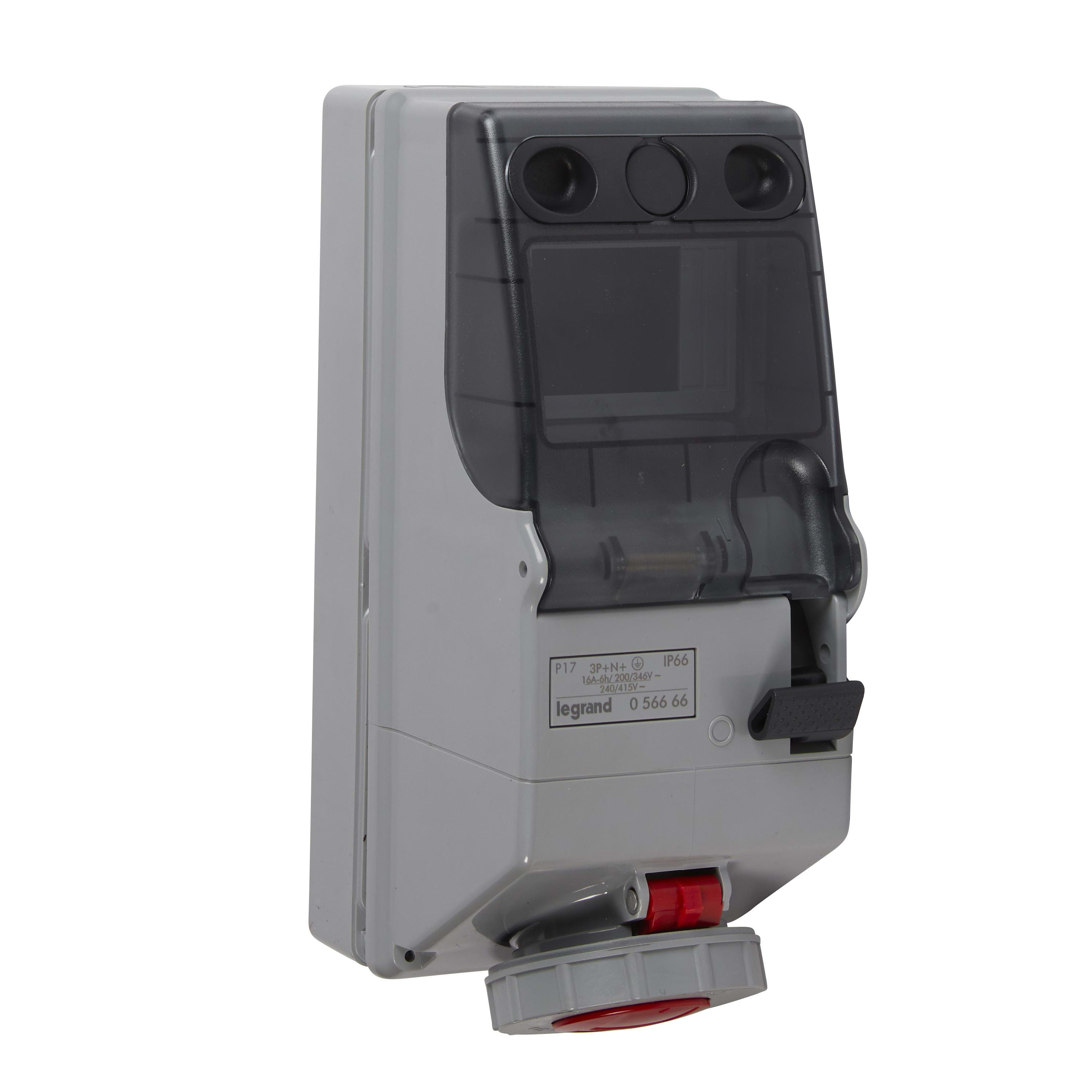 LEGRAND - Base con enclavamiento mecánico P17. 3P+N+T, 16A, 380/415V~, IP66. Con rail DIN