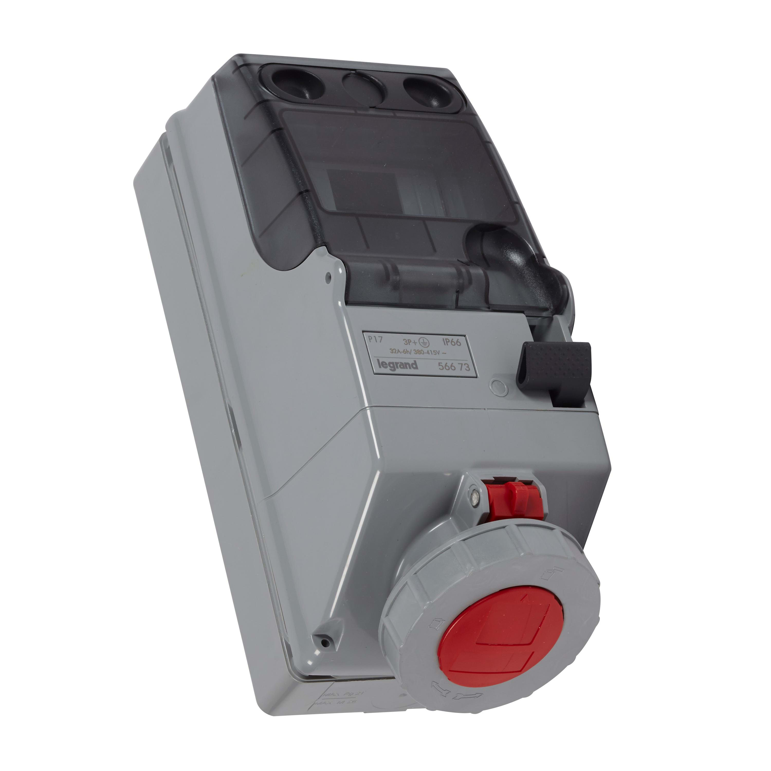 LEGRAND - Base con enclavamiento mecánico P17. 3P+T, 32A, 380/415V~, IP66. Con rail DIN