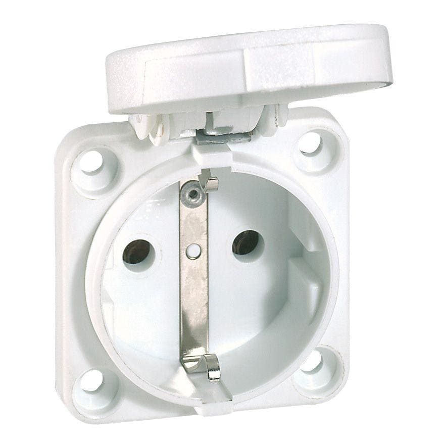 LEGRAND - Base de cuadros P17, lateral. 2P+T, 16A, 200/250V~, IK09, IP44. Dimensiones reducidas. Diseño doméstico con clipaje y obturador. Azul