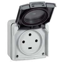 LEGRAND - Base mural de superficie estanca Plexo 20A - 3P+T - IP55 - IK08 - con tapa - 90x90 - gris