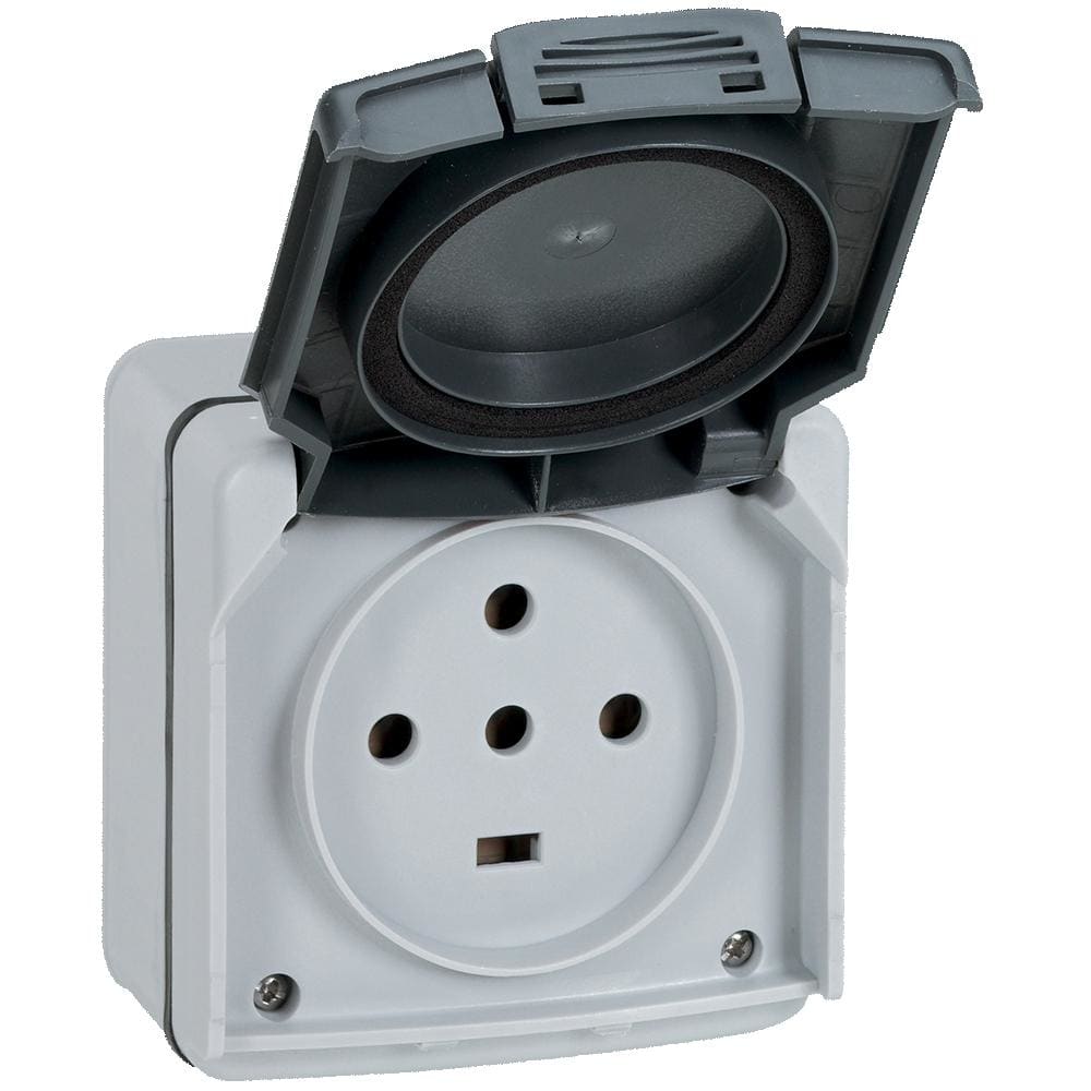 LEGRAND - Base mural de superficie estanca Plexo 20A - 3P+N+T - IP55 - IK08 - con tapa - 90x90 - gris