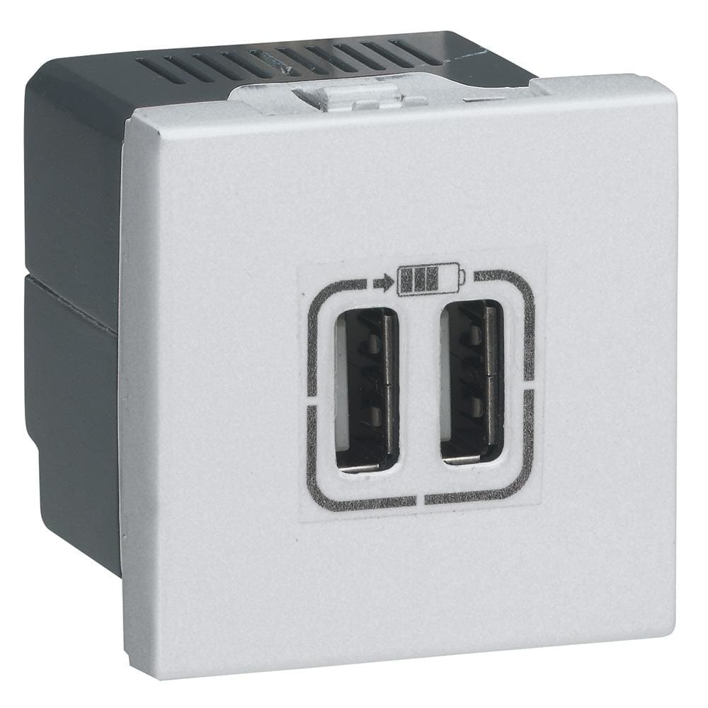 LEGRAND - Alimentación USB 230 V/5 V - 2 puertos - 2 módulos - Aluminio