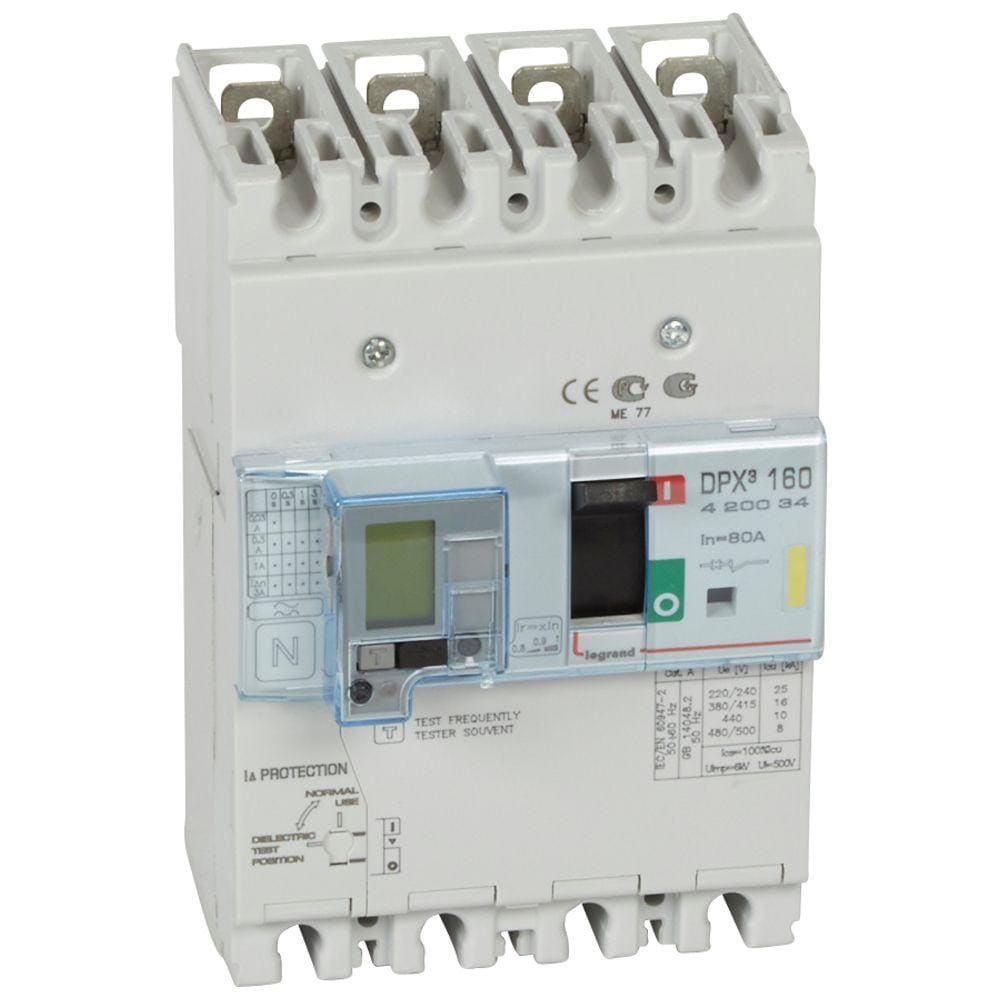LEGRAND - Automático MCCB DPX³ 160 - magnetotérmico diferencial -- 4P - Icu 16 kA (400 V~) - In 80A