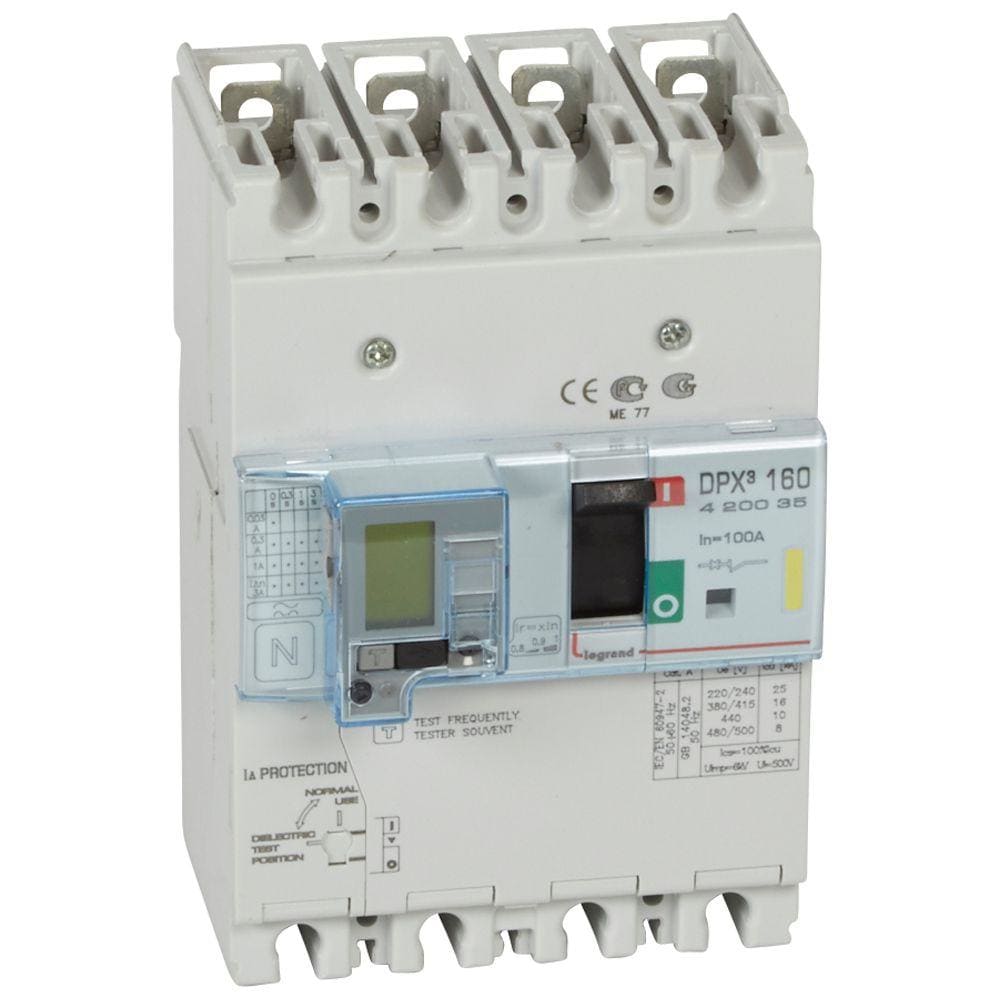 LEGRAND - Automático MCCB DPX³ 160 - magnetotérmico diferencial -- 4P - Icu 16 kA (400 V~) - In 100A