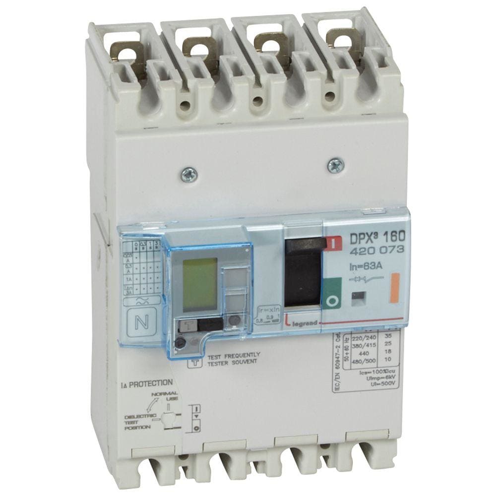 LEGRAND - Automático MCCB DPX³ 160 - magnetotérmico diferencial -- 4P - Icu 25 kA (400 V~) - In 63A
