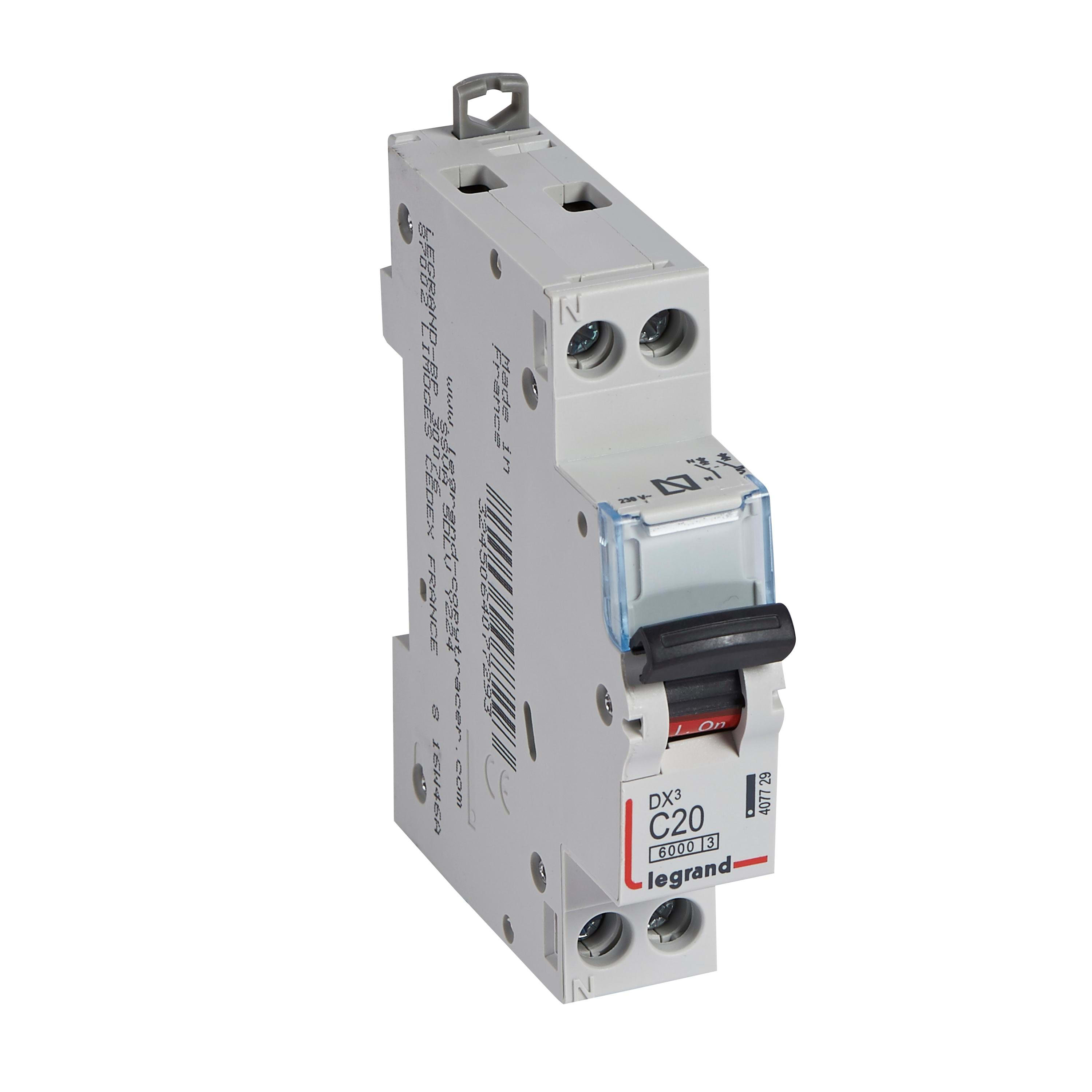 LEGRAND - Magnetotérmico DX³ 6000/10 kA - 1P+N - 230 V~ - 20A - curva C - 1 módulo