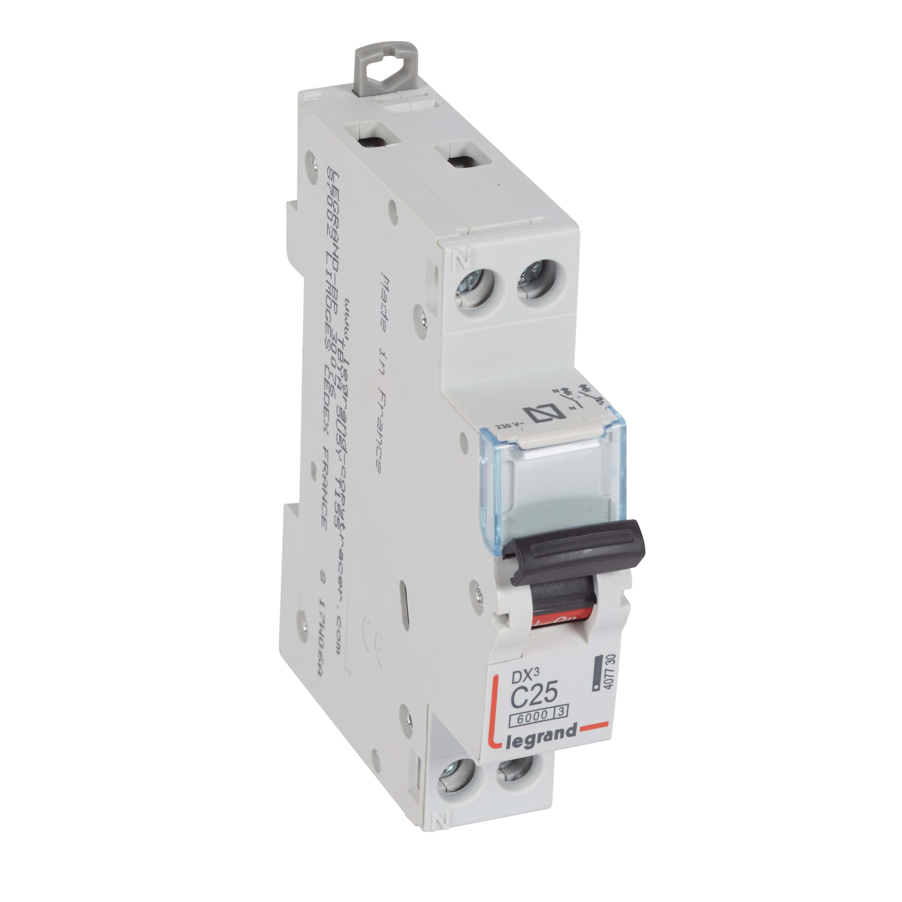 LEGRAND - Magnetotérmico DX³ 6000/10 kA - 1P+N - 230 V~ - 25A - curva C - 1 módulo