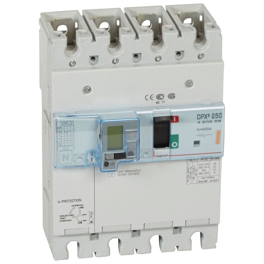 LEGRAND - Automático MCCB DPX³ 250 - magnetotérmico diferencial -- 4P - Icu 25 kA (400 V~) - In 200A