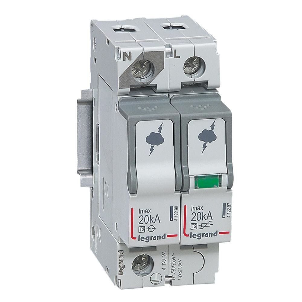 LEGRAND - Limitador de sobretensiones T2 - Imax 20 kA/polo - 1P+N - 320VA - 2 módulos