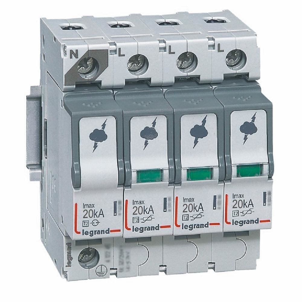 LEGRAND - Limitador de sobretensiones T2 - Imax 20 kA/polo - 3P+N - 320VA - 4 módulos