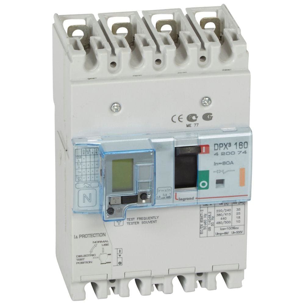 LEGRAND - Automático MCCB DPX³ 160 - magnetotérmico diferencial -- 4P - Icu 25 kA (400 V~) - In 80A