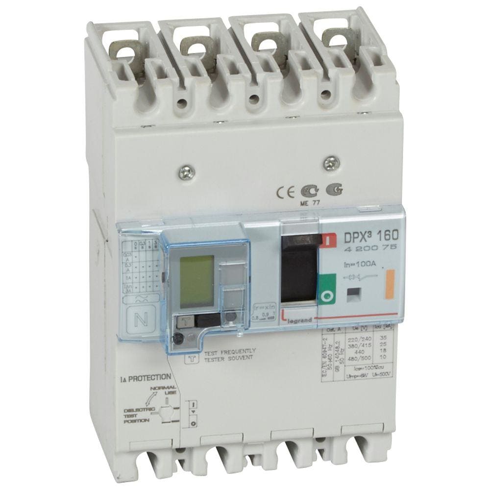 LEGRAND - Automático MCCB DPX³ 160 - magnetotérmico diferencial -- 4P - Icu 25 kA (400 V~) - In 100A